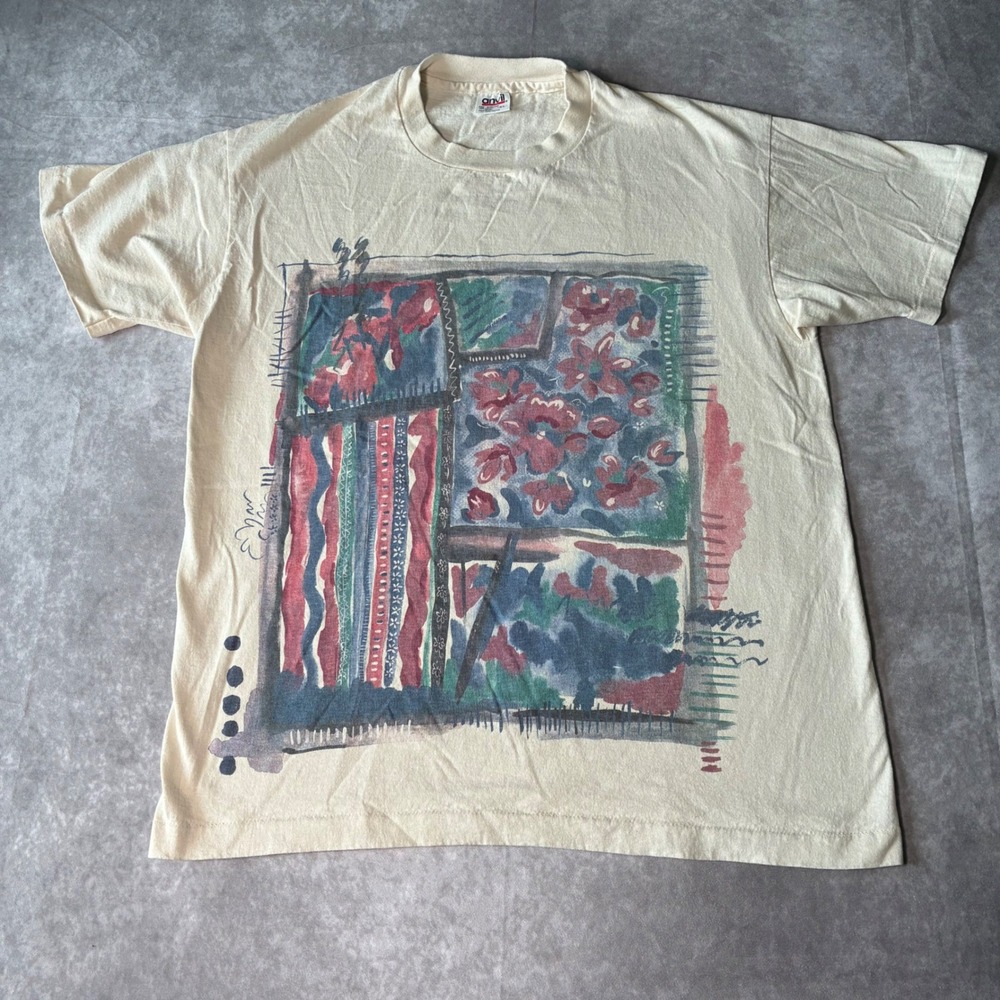 Vintage 90s single stitch  Abstract Floral Art Graphic T-Shirt Single Stitch